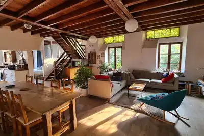 Countryside house with river at the end of the garden
