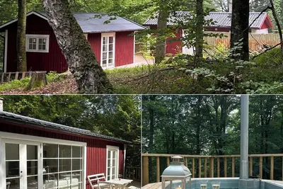Two beautiful smaller houses with boat in a natural setting on Lursjön