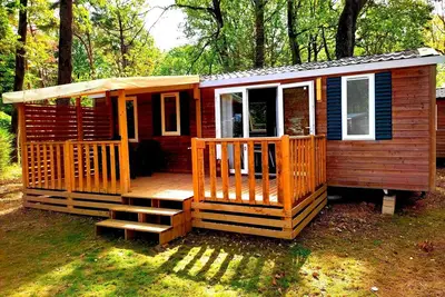 Image de Mobil-home dans la forêt haute et tranquille.