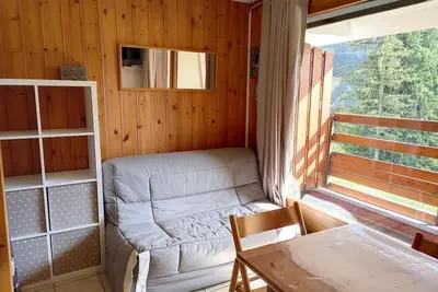 Image de 300m du centre station, Rez-de-chaussée, vue pistes de ski, balcon, télévision, casier à ski, 25m²